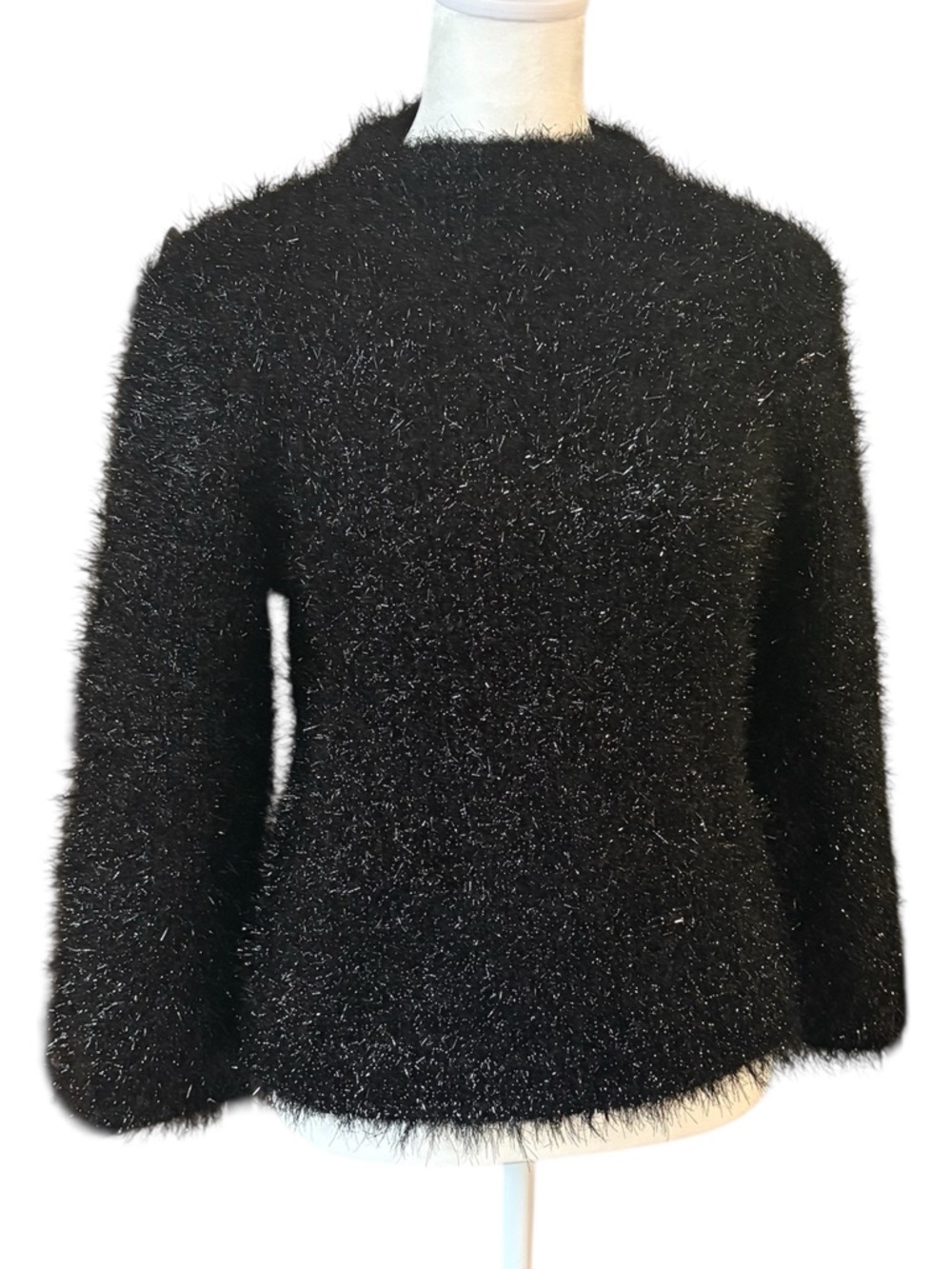 Tory Burch Black Tinsel Mock Neck Eyelash Knit Sweater – S - Picture 2 of 12
